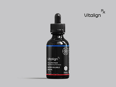 Vitalign RX Dropper 3d black blue bottle brand identiy cbd design dropper identiy logo minimalist mockup modern packaging photograph product packaging red retro sacred geometry vial