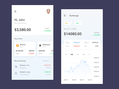 Crypto Wallet Exploration - White app bitcoin clean crypto icon ios mobile simple ui ux