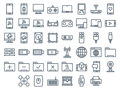 Technology Icons (Line) computer data device drive gadget game icon line network technology vector