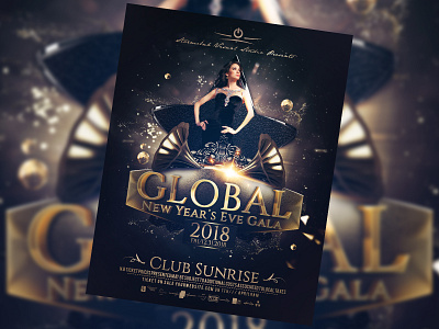 New Years Eve Gala Poster epic flyer gold golden invitation laser mirror ball music new year new years eve night club nye party party flyer pink poster professional promotional special winter