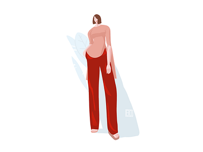 Red trousers character girl illustration