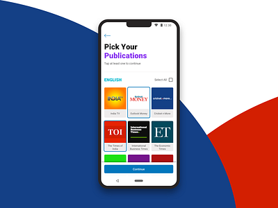 Publications Selection on Mobile android flat gestures ios multilingual news notch selection ui ux