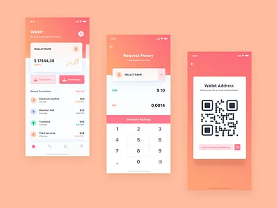 Crypto Wallet App Concept 2018 android app design app app concept bitcoin clean crypto crypto wallet cryptocurrency design ethereum flat gradient illustration ios money orange ui