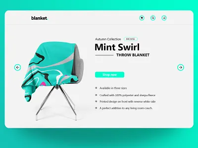 blanket. Landing Page Header blanket branding concept header landing page mint green photoshop product slider ui ui ux design ux webshop