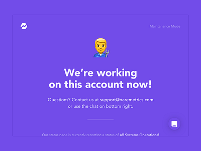 Maintenance Mode Page baremetrics maintenance mode support under construction wip