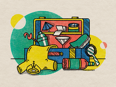 "What do bartenders bring on vacation?" alcohol cocktails editorial illustration halftone illustration ipadpro photoshop texture