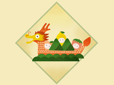 Dragon Boat green illustration yellow