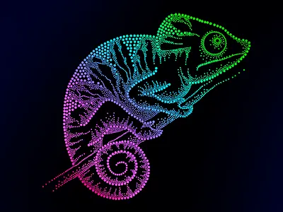 Dotwork chameleon. chameleon design dots dotwork drawing fauna fluorescent