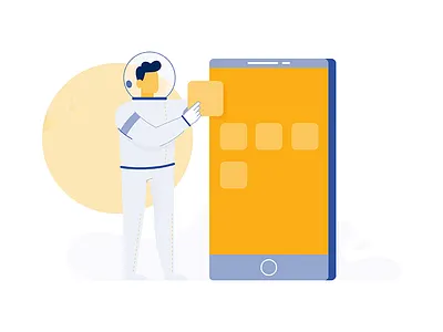 Astronaut 2d adobe illustrator apps astronaut character illustator illustration mobile moon onboarding online phone space touch