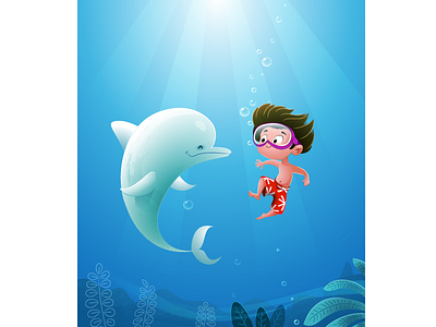 Vacation cartoon character children fish illustration kid summer vacation vector