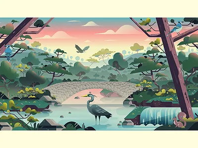 Uber Greenlight Hubs Mural Illustrations landscape squirrel trees washington washington dc wildlife