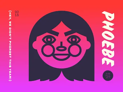 Phoebe birthday card face gradient illustration orange purple red