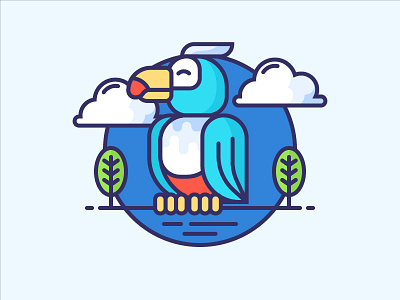 Happy Bird animal bird birdie blue cloud happy icon illustation nature parrot sky windy