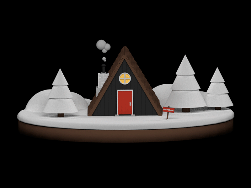cozy island 3d 3d art 3d artist a frame ar blender cabin cartoon christmas holiday holidays illustration outdoors snow winter woods