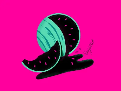 Black Watermelon art black blackandpink design flat fluid fruit illustration melon pink pinkseeds poster slice watermelon