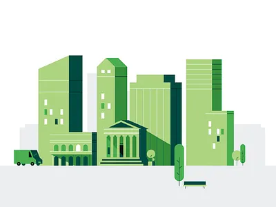 City bank buildings city color green illustration skyline tree vector