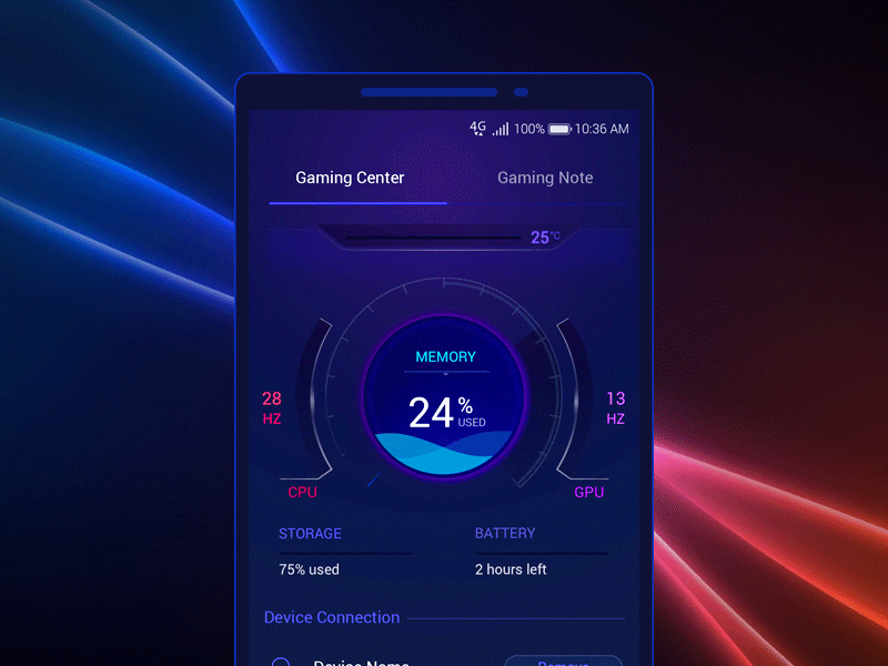Game Center UI Design app circle dashboad design futurist gaming light liquid liquid motion phone processing rog ui wave