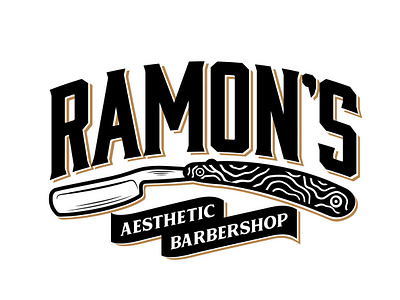 Ramon's Aesthetic Barbershop aesthetic barbershop black and gold graphicdesign handdraw illustration logo shave shaver straight razor typography
