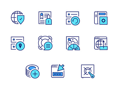 Hosting company - Icon set blue branding clean cloud design domain icon icon a day icon artwork iconographer iconography identity minimal pixel web host web hosting webdesign whitespace