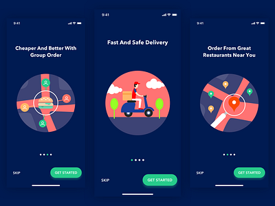 Food app - Onboarding 2d app clean delivery design food food app icon illustration landing mobile onboarding onboarding screen restaurant ui ux