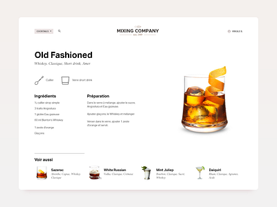 Cocktail reciepe cocktail daily ui light minimalism mixology product branding product page whiskey