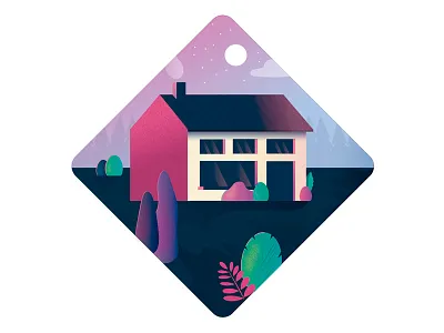 House in the wood colors drawing house illustration moon nature night palette plants stars trees wood