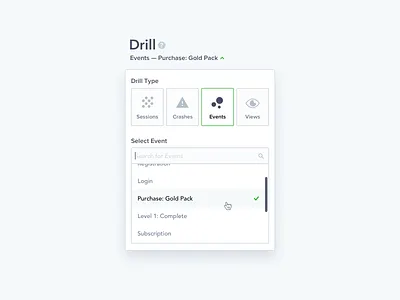 Countly Drill Dropdown Selector analytics app dashboad dropdown fiter flat metrics popup scroll selectbox ui ux