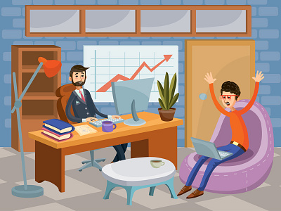 Business Office art boss business character design flat illustration manager meeting office vector work