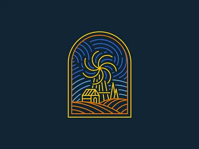 Mill colorful curves design illustration lines logo mill mountains sky