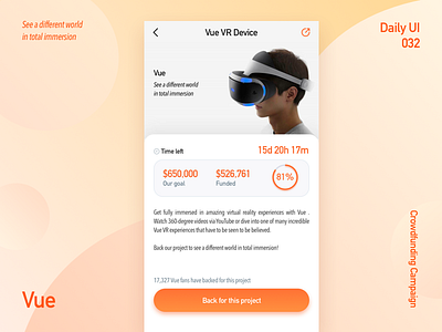 #Daily UI 032-Crowdfunding Campaign 032 app crowdfunding campaign dailyui ui vr vr glass