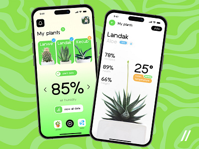 Plant Watering Mobile iOS App 3d green plants product design yellow