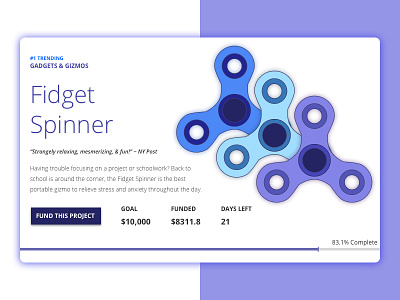 Crowdfunding Page app aqua blue branding campaign concept daily ui dailyui design fidgetspinner illustration nyc purple sketchapp spinners ui uidesign ux design uxdesign vector