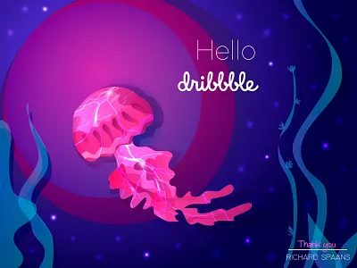 Hello dribbble! hellodribbble illustration invites jellyfish ocean underwater vector