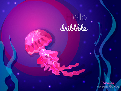 Hello dribbble! hellodribbble illustration invites jellyfish ocean underwater vector