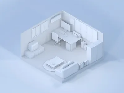 clay room iso:) c4d clay illiustration isometric room white