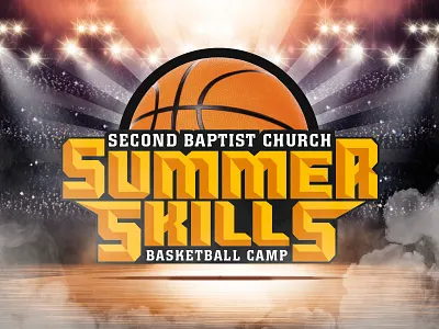 Second Baptist Church - Summer Skills Camp basket ball basketball basketball court basketball logo black camp camp logo church design graphic logo orange sports sports camp typography