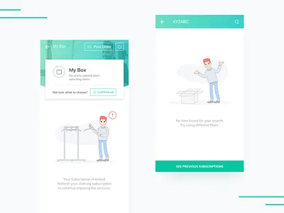 Empty States for Men's Apparel app apparel clean clothing emptystate fashion illustration mobile subscription ui ux
