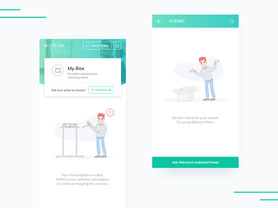 Empty States for Men's Apparel app apparel clean clothing emptystate fashion illustration mobile subscription ui ux