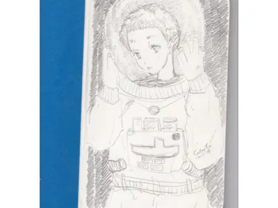 astronaut charater draw japan pencil sketch