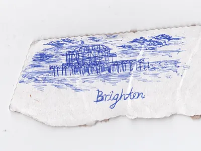 Brighton cardboard drawing fishnchips fountain pen seaside sketch sunset