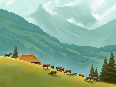 Transhelvetica alps illustration landscape moutains poster