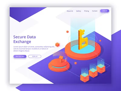 Header Illustration Concept for Data Security concept art flat 2d geometric header header illustration isometric design landing page website banner