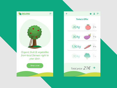 Delorg adobe app ecommerce food fruit green illustration organic responsive tree ui ux vegetable web xd