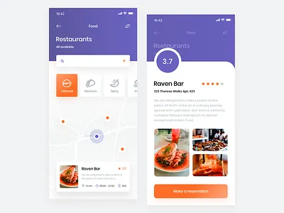 Restaurant Finder App - Map & AR app application brand flat food interface ios kitchen mobile restaurant ui ux