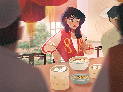 Casual Mulan character chinese chinese food concept art digital art dimsum disney environment fan art food illustration lights mulan procreate