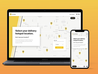 Luncher Hotspots delivery lunch restaurant ui ux ux design web design website yellow