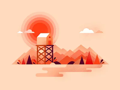 the camper's site camp site camper color concept art desert firewatch game game design graphic design graphic illustration icon illustration landscape logo minimal orange red scenery vector vector illustration