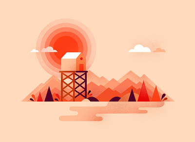 the camper's site camp site camper color concept art desert firewatch game game design graphic design graphic illustration icon illustration landscape logo minimal orange red scenery vector vector illustration