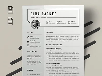 Resume Gina a4 clean resume creative resume curriculum vitae cv cv template doc minimal resume modern modern resume professional resume resume template template