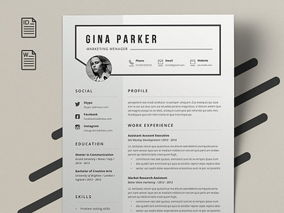 Resume Gina a4 clean resume creative resume curriculum vitae cv cv template doc minimal resume modern modern resume professional resume resume template template